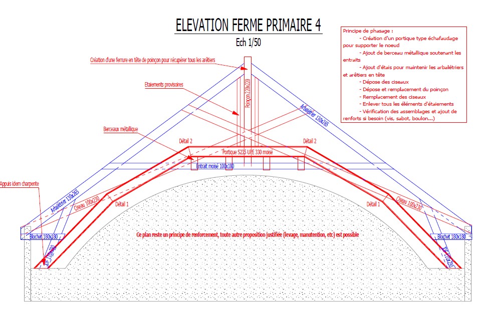 Extrait du plan de renforcement de la charpente - Ascia Structure