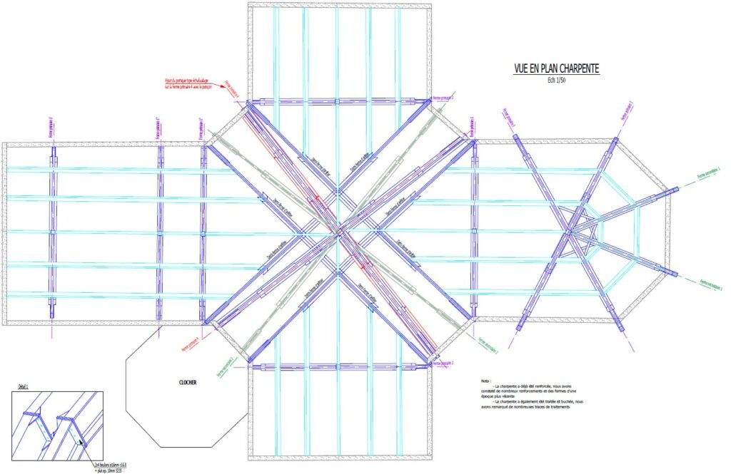 Extrait du plan de renforcement de la charpente - Ascia Structure 2